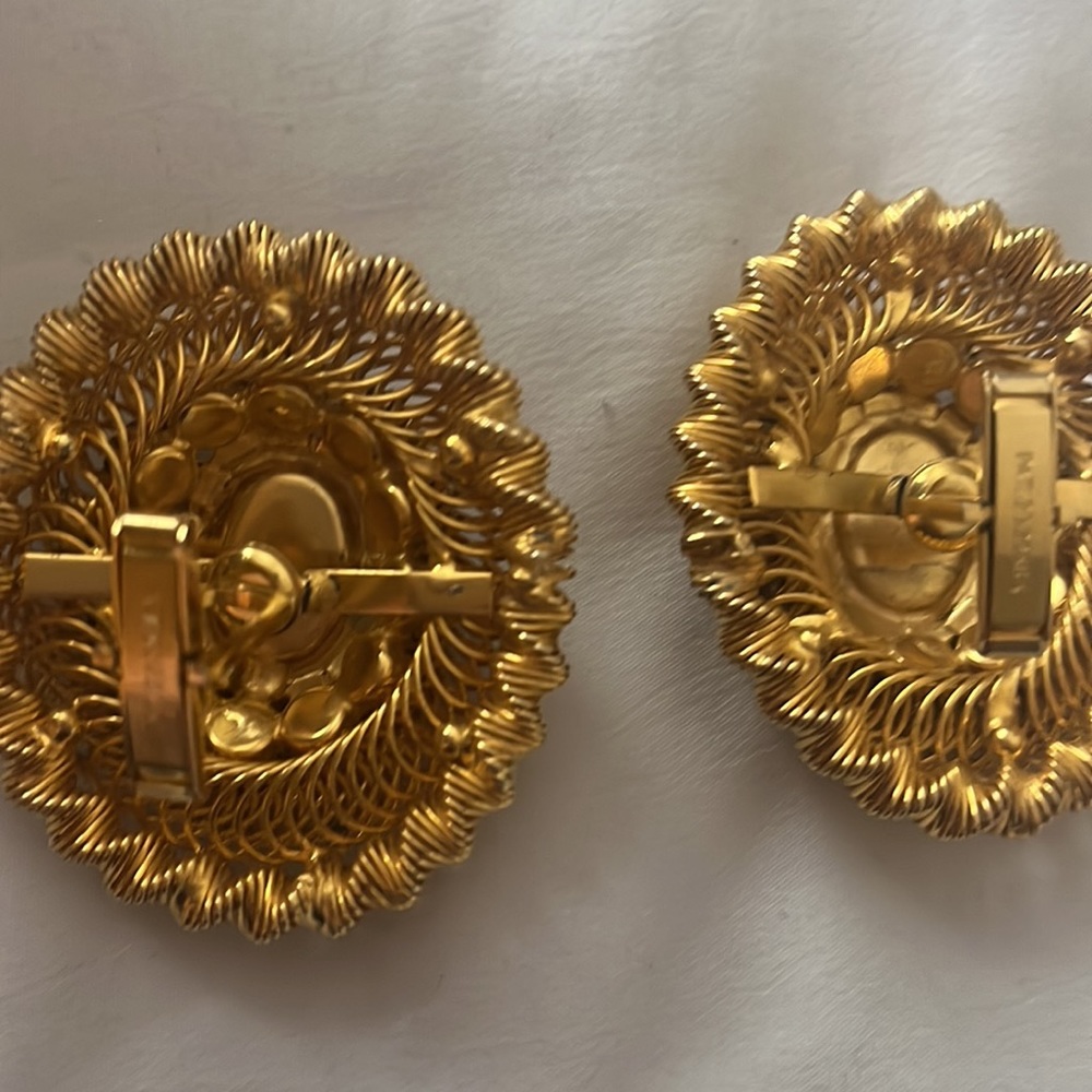 Vintage Large Pink Crystal & pink rhinestones in Goldtone swirled Cuff links - Picture 4 of 5